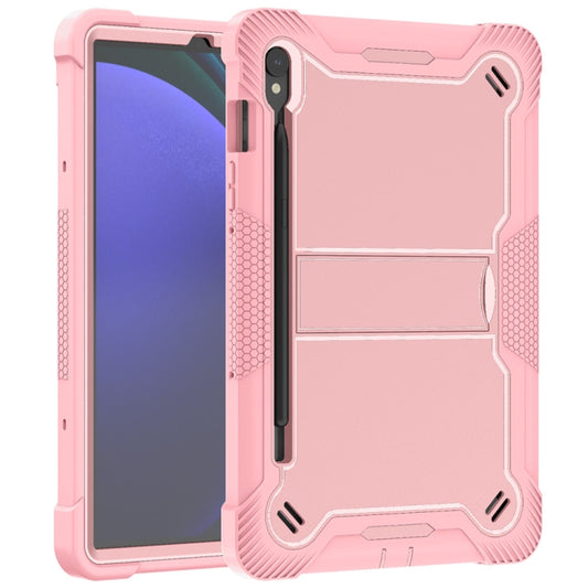 For Samsung Galaxy Tab S9 Shockproof Silicone Hybrid PC Tablet Case with Holder(Rose Gold) by buy2fix