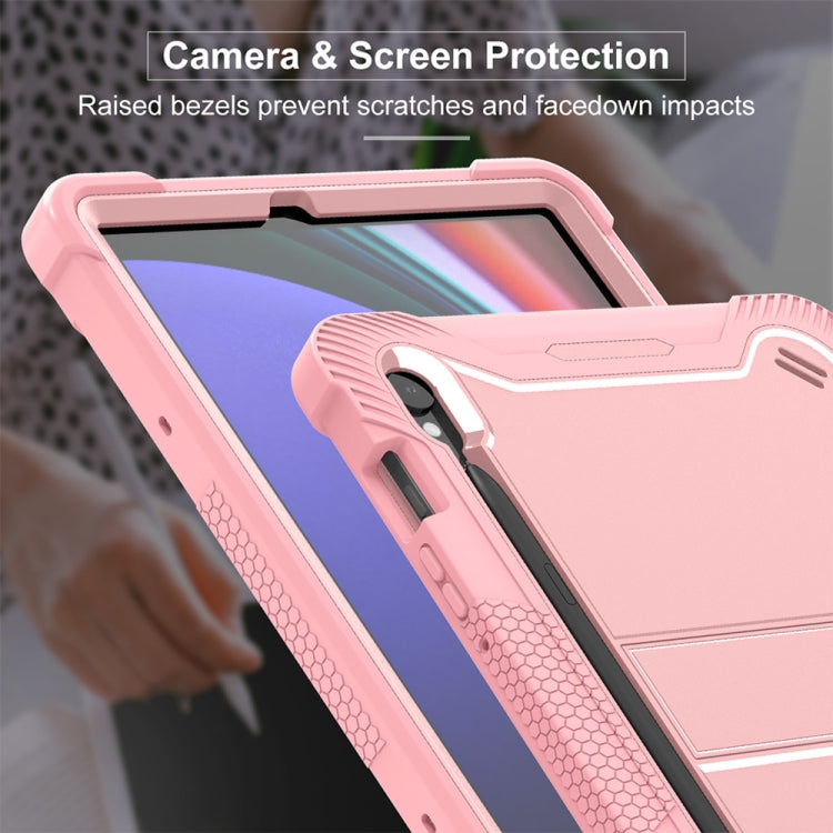 For Samsung Galaxy Tab S9 Shockproof Silicone Hybrid PC Tablet Case with Holder(Rose Gold) - Galaxy Tab S9 Cases by buy2fix | Online Shopping UK | buy2fix