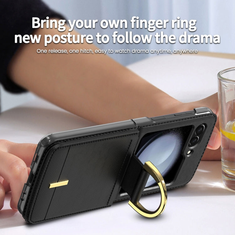 For Samsung Galaxy Z Flip5 Leather Shockproof Phone Case with Ring Holder(Black) - Galaxy Z Flip5 Cases by buy2fix | Online Shopping UK | buy2fix