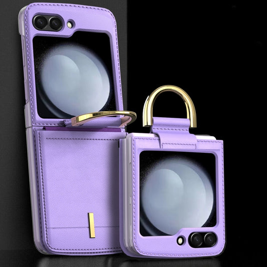 For Samsung Galaxy Z Flip5 Leather Shockproof Phone Case with Ring Holder(Purple) - Galaxy Z Flip5 Cases by buy2fix | Online Shopping UK | buy2fix