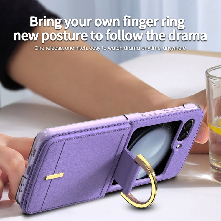 For Samsung Galaxy Z Flip5 Leather Shockproof Phone Case with Ring Holder(Purple) - Galaxy Z Flip5 Cases by buy2fix | Online Shopping UK | buy2fix