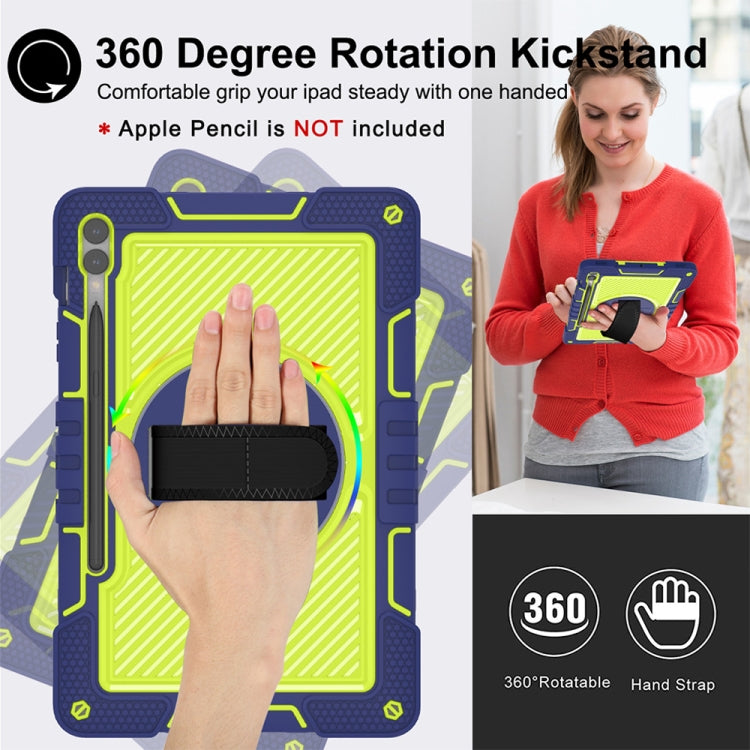 For Samsung Galaxy Tab S9+ 360 Degree Rotation PC Contrast Silicone Tablet Case(Navy Blue + Yellow Green) - Galaxy Tab S9+ Cases by buy2fix | Online Shopping UK | buy2fix