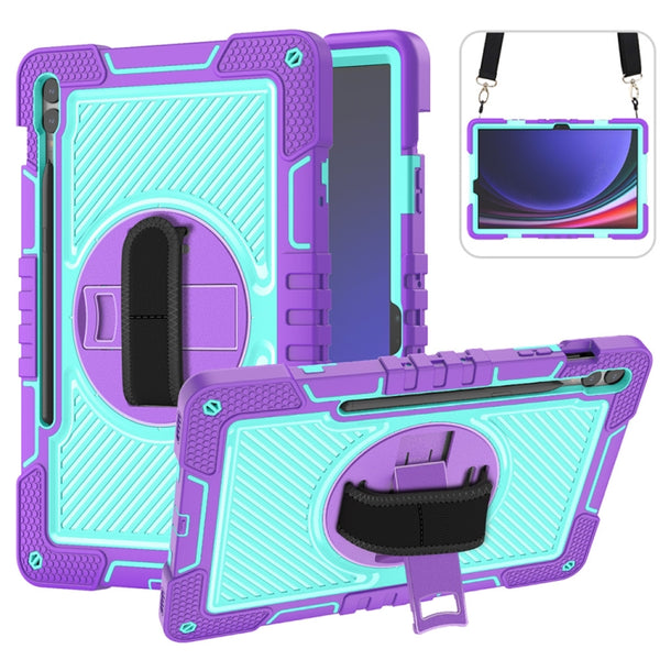 For Samsung Galaxy Tab S9+ 360 Degree Rotation PC Contrast Silicone Tablet Case(Purple + Mint Green) by buy2fix