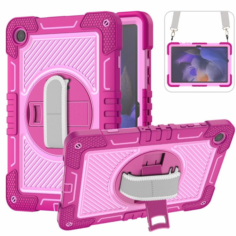 For Samsung Galaxy Tab A9+ 360 Degree Rotation PC Contrast Silicone Tablet Case(Rose Red + Pink) - Galaxy Tab A9+ by buy2fix | Online Shopping UK | buy2fix