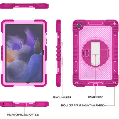 For Samsung Galaxy Tab A9+ 360 Degree Rotation PC Contrast Silicone Tablet Case(Rose Red + Pink) - Galaxy Tab A9+ by buy2fix | Online Shopping UK | buy2fix