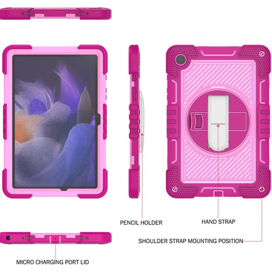 For Samsung Galaxy Tab A9+ 360 Degree Rotation PC Contrast Silicone Tablet Case(Rose Red + Pink) - Galaxy Tab A9+ by buy2fix | Online Shopping UK | buy2fix