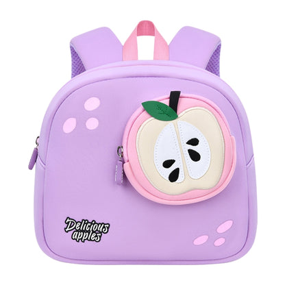 Children Cute Cartoon Anti-Lost Kindergarten School Bag(Purple Apple Medium) - Double-shoulder Bags by buy2fix | Online Shopping UK | buy2fix