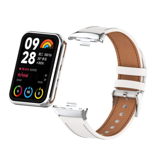 For Xiaomi Smart Band 9 Pro / 8 Pro 18mm Microfiber Sewing Leather Watch Band(White+Silver) by buy2fix