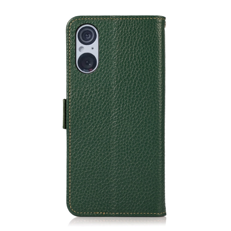 For Sony Xperia 5 V KHAZNEH Side-Magnetic Litchi Genuine Leather RFID Case(Green) - Sony Cases by buy2fix | Online Shopping UK | buy2fix