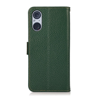 For Sony Xperia 5 V KHAZNEH Side-Magnetic Litchi Genuine Leather RFID Case(Green) - Sony Cases by buy2fix | Online Shopping UK | buy2fix