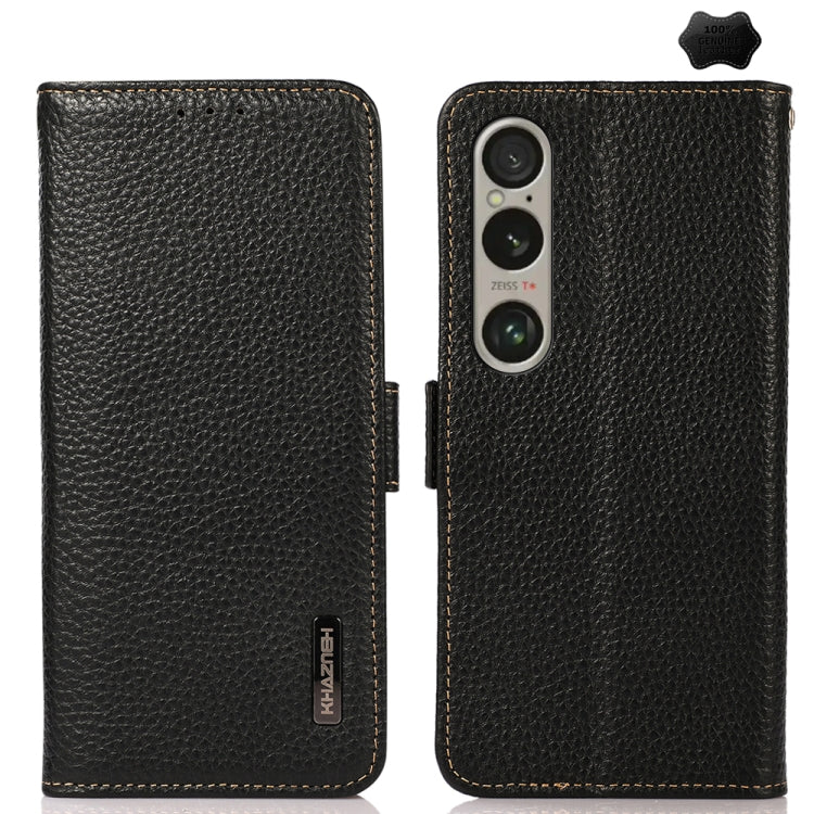 For Sony Xperia 1 VI KHAZNEH Side-Magnetic Litchi Genuine Leather RFID Case(Black) - Sony Cases by buy2fix | Online Shopping UK | buy2fix