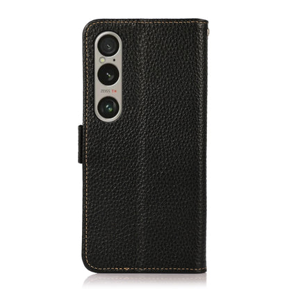 For Sony Xperia 1 VI KHAZNEH Side-Magnetic Litchi Genuine Leather RFID Case(Black) - Sony Cases by buy2fix | Online Shopping UK | buy2fix