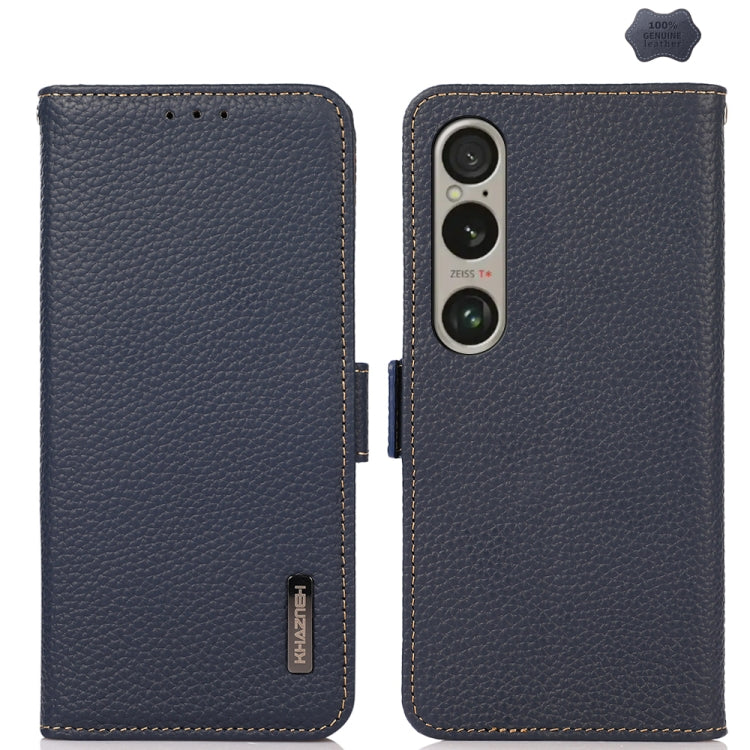 For Sony Xperia 1 VI KHAZNEH Side-Magnetic Litchi Genuine Leather RFID Case(Blue) - Sony Cases by buy2fix | Online Shopping UK | buy2fix