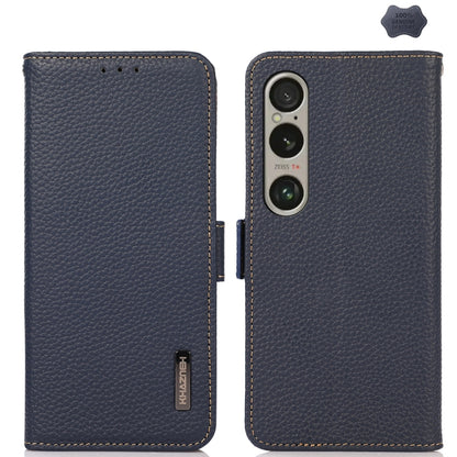 For Sony Xperia 1 VI KHAZNEH Side-Magnetic Litchi Genuine Leather RFID Case(Blue) - Sony Cases by buy2fix | Online Shopping UK | buy2fix