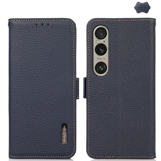 For Sony Xperia 1 VI KHAZNEH Side-Magnetic Litchi Genuine Leather RFID Case(Blue) - Sony Cases by buy2fix | Online Shopping UK | buy2fix