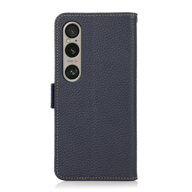 For Sony Xperia 1 VI KHAZNEH Side-Magnetic Litchi Genuine Leather RFID Case(Blue) - Sony Cases by buy2fix | Online Shopping UK | buy2fix