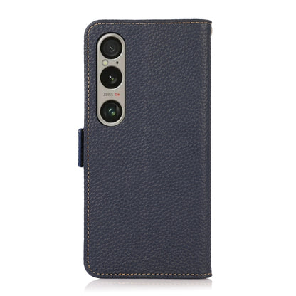 For Sony Xperia 1 VI KHAZNEH Side-Magnetic Litchi Genuine Leather RFID Case(Blue) - Sony Cases by buy2fix | Online Shopping UK | buy2fix