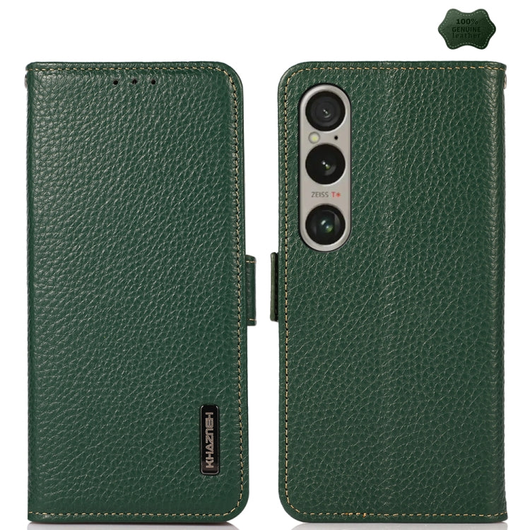 For Sony Xperia 1 VI KHAZNEH Side-Magnetic Litchi Genuine Leather RFID Case(Green) - Sony Cases by buy2fix | Online Shopping UK | buy2fix