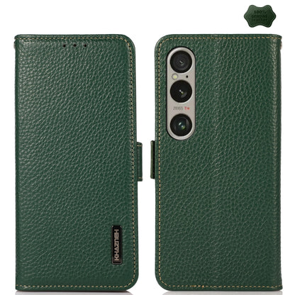 For Sony Xperia 1 VI KHAZNEH Side-Magnetic Litchi Genuine Leather RFID Case(Green) - Sony Cases by buy2fix | Online Shopping UK | buy2fix
