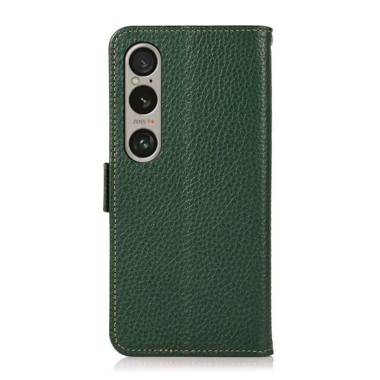 For Sony Xperia 1 VI KHAZNEH Side-Magnetic Litchi Genuine Leather RFID Case(Green) - Sony Cases by buy2fix | Online Shopping UK | buy2fix