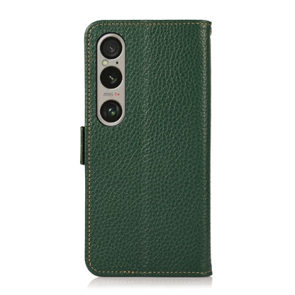 For Sony Xperia 1 VI KHAZNEH Side-Magnetic Litchi Genuine Leather RFID Case(Green) - Sony Cases by buy2fix | Online Shopping UK | buy2fix