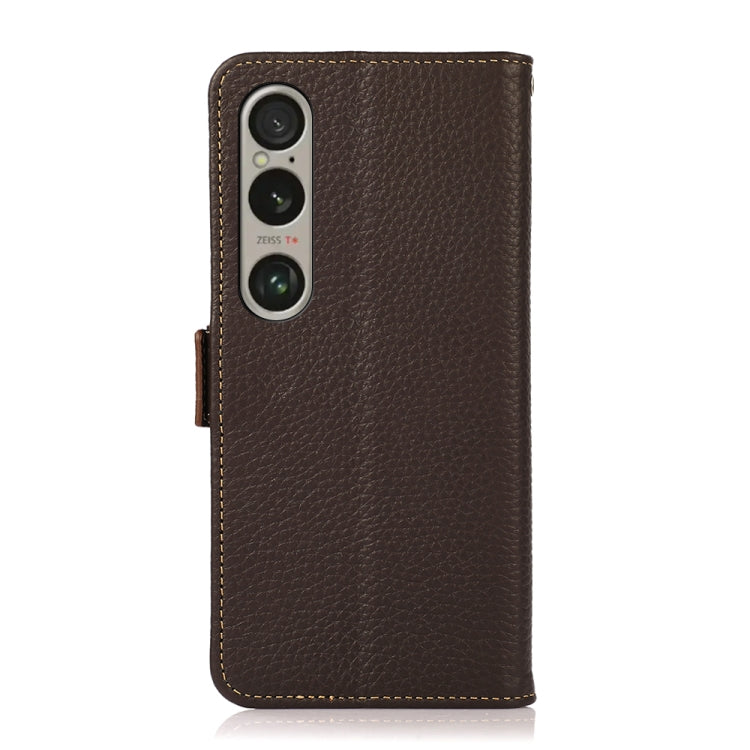 For Sony Xperia 1 VI KHAZNEH Side-Magnetic Litchi Genuine Leather RFID Case(Brown) - Sony Cases by buy2fix | Online Shopping UK | buy2fix