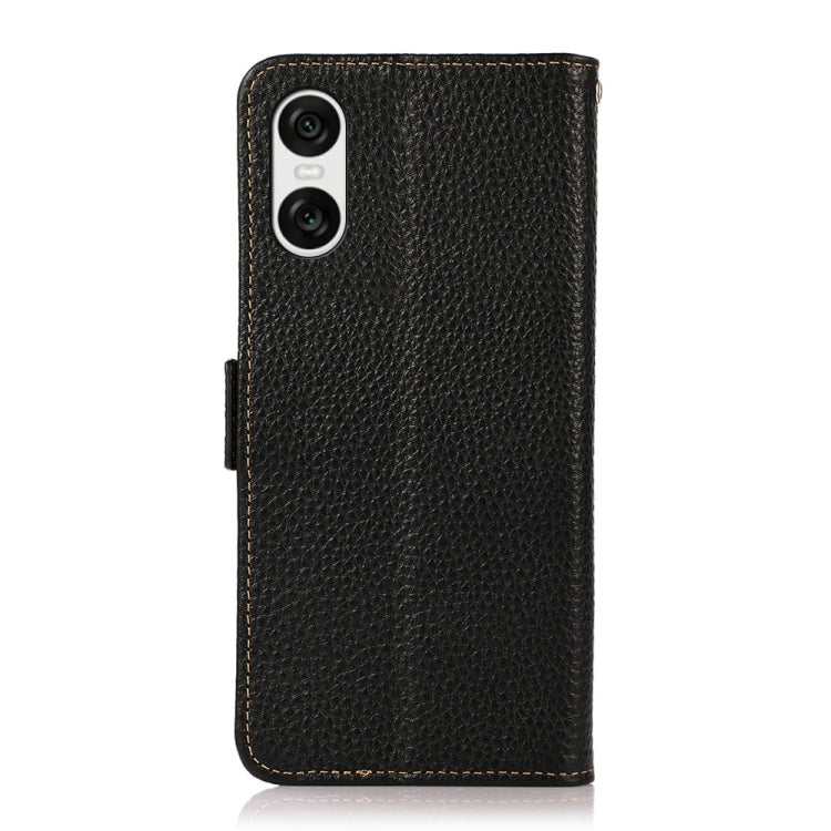 For Sony Xperia 10 VI KHAZNEH Side-Magnetic Litchi Genuine Leather RFID Case(Black) - Sony Cases by buy2fix | Online Shopping UK | buy2fix