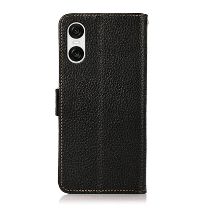 For Sony Xperia 10 VI KHAZNEH Side-Magnetic Litchi Genuine Leather RFID Case(Black) - Sony Cases by buy2fix | Online Shopping UK | buy2fix