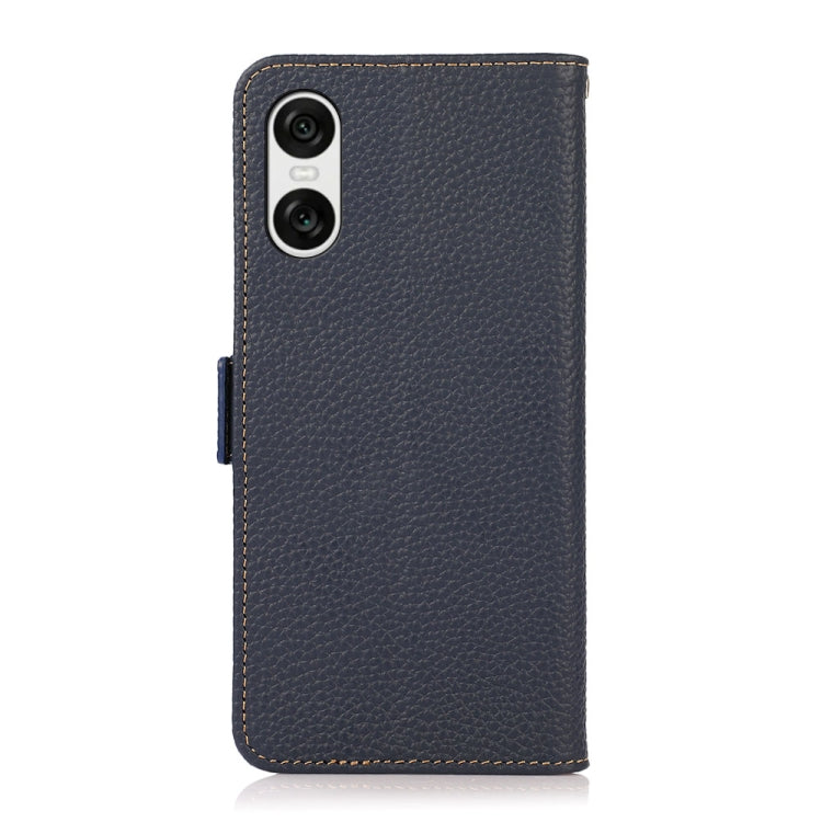 For Sony Xperia 10 VI KHAZNEH Side-Magnetic Litchi Genuine Leather RFID Case(Blue) - Sony Cases by buy2fix | Online Shopping UK | buy2fix