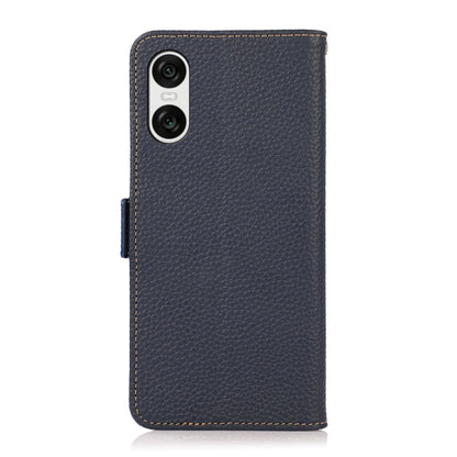 For Sony Xperia 10 VI KHAZNEH Side-Magnetic Litchi Genuine Leather RFID Case(Blue) - Sony Cases by buy2fix | Online Shopping UK | buy2fix