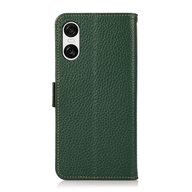 For Sony Xperia 10 VI KHAZNEH Side-Magnetic Litchi Genuine Leather RFID Case(Green) - Sony Cases by buy2fix | Online Shopping UK | buy2fix