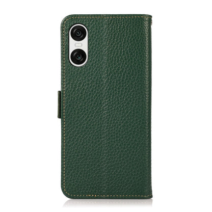 For Sony Xperia 10 VI KHAZNEH Side-Magnetic Litchi Genuine Leather RFID Case(Green) - Sony Cases by buy2fix | Online Shopping UK | buy2fix