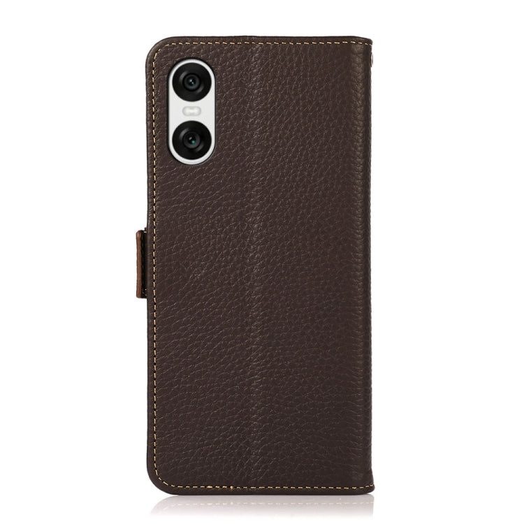 For Sony Xperia 10 VI KHAZNEH Side-Magnetic Litchi Genuine Leather RFID Case(Brown) - Sony Cases by buy2fix | Online Shopping UK | buy2fix
