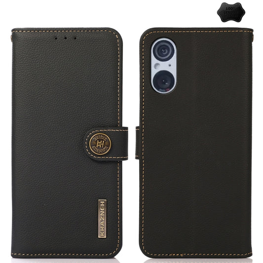 For Sony Xperia 5 V KHAZNEH Custer Genuine Leather RFID Phone Case(Black) - Sony Cases by buy2fix | Online Shopping UK | buy2fix
