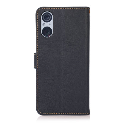 For Sony Xperia 5 V KHAZNEH Custer Genuine Leather RFID Phone Case(Blue) - Sony Cases by buy2fix | Online Shopping UK | buy2fix