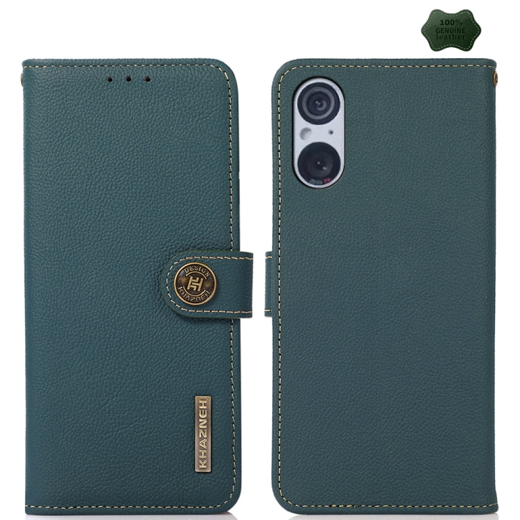 For Sony Xperia 5 V KHAZNEH Custer Genuine Leather RFID Phone Case(Green) - Sony Cases by buy2fix | Online Shopping UK | buy2fix