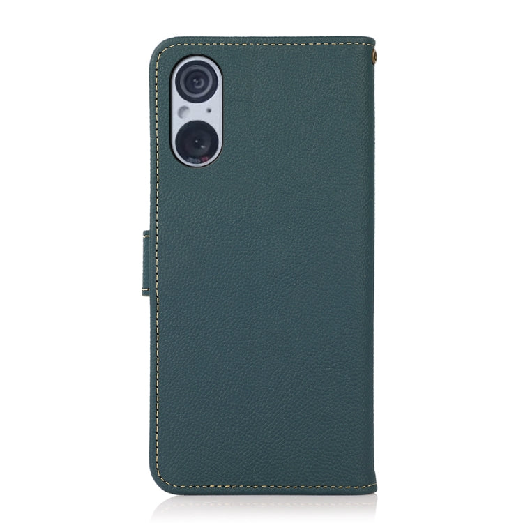 For Sony Xperia 5 V KHAZNEH Custer Genuine Leather RFID Phone Case(Green) - Sony Cases by buy2fix | Online Shopping UK | buy2fix