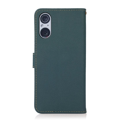 For Sony Xperia 5 V KHAZNEH Custer Genuine Leather RFID Phone Case(Green) - Sony Cases by buy2fix | Online Shopping UK | buy2fix
