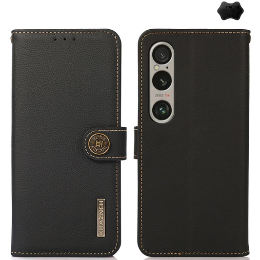 For Sony Xperia 1 VI KHAZNEH Custer Genuine Leather RFID Phone Case(Black) - Sony Cases by buy2fix | Online Shopping UK | buy2fix