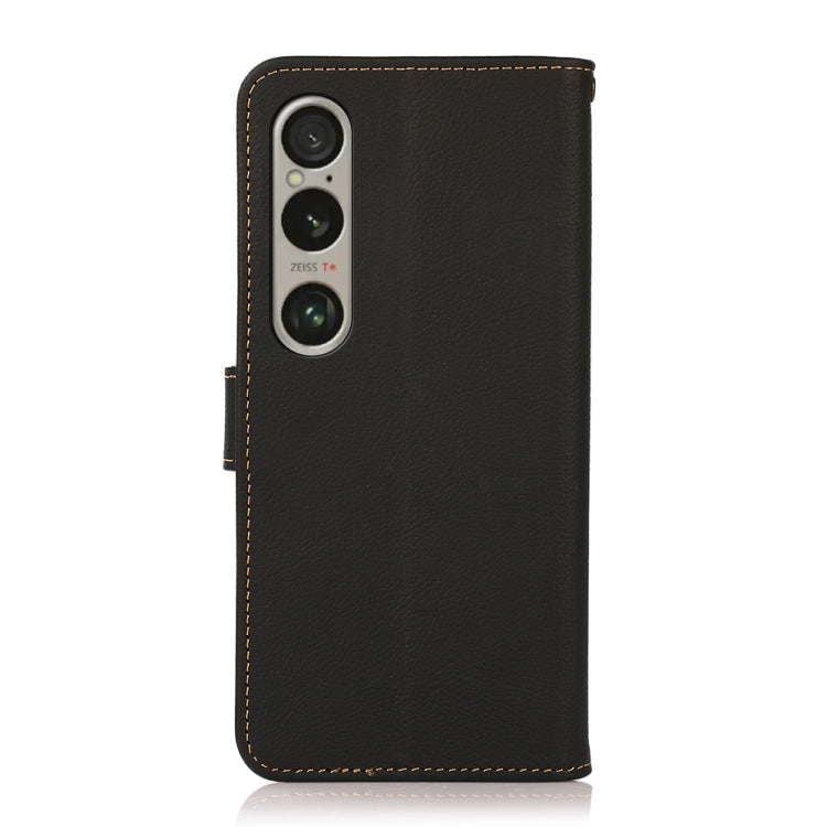 For Sony Xperia 1 VI KHAZNEH Custer Genuine Leather RFID Phone Case(Black) - Sony Cases by buy2fix | Online Shopping UK | buy2fix