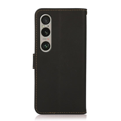 For Sony Xperia 1 VI KHAZNEH Custer Genuine Leather RFID Phone Case(Black) - Sony Cases by buy2fix | Online Shopping UK | buy2fix
