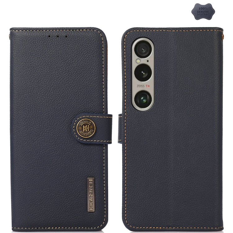 For Sony Xperia 1 VI KHAZNEH Custer Genuine Leather RFID Phone Case(Blue) - Sony Cases by buy2fix | Online Shopping UK | buy2fix