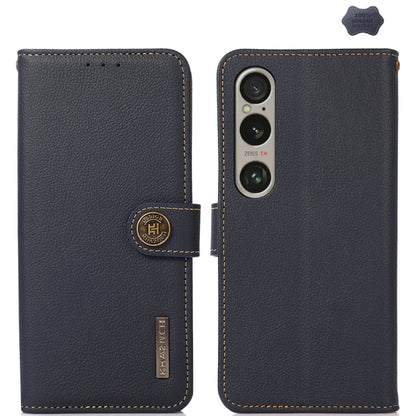 For Sony Xperia 1 VI KHAZNEH Custer Genuine Leather RFID Phone Case(Blue) - Sony Cases by buy2fix | Online Shopping UK | buy2fix