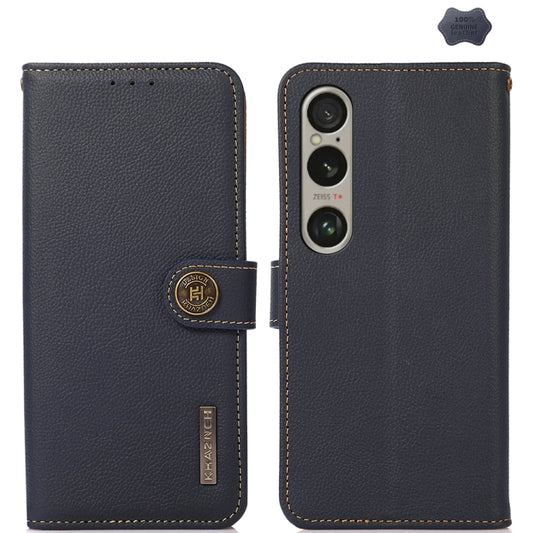 For Sony Xperia 1 VI KHAZNEH Custer Genuine Leather RFID Phone Case(Blue) - Sony Cases by buy2fix | Online Shopping UK | buy2fix