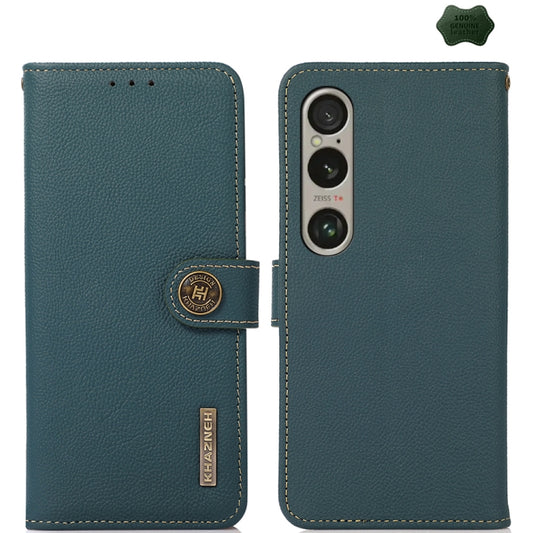 For Sony Xperia 1 VI KHAZNEH Custer Genuine Leather RFID Phone Case(Green) - Sony Cases by buy2fix | Online Shopping UK | buy2fix