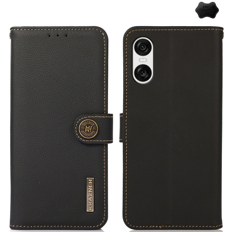 For Sony Xperia 10 VI KHAZNEH Custer Genuine Leather RFID Phone Case(Black) - Sony Cases by buy2fix | Online Shopping UK | buy2fix