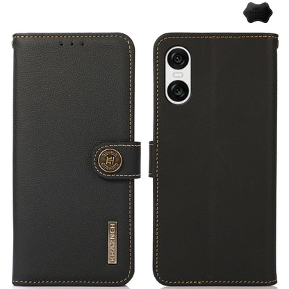For Sony Xperia 10 VI KHAZNEH Custer Genuine Leather RFID Phone Case(Black) - Sony Cases by buy2fix | Online Shopping UK | buy2fix