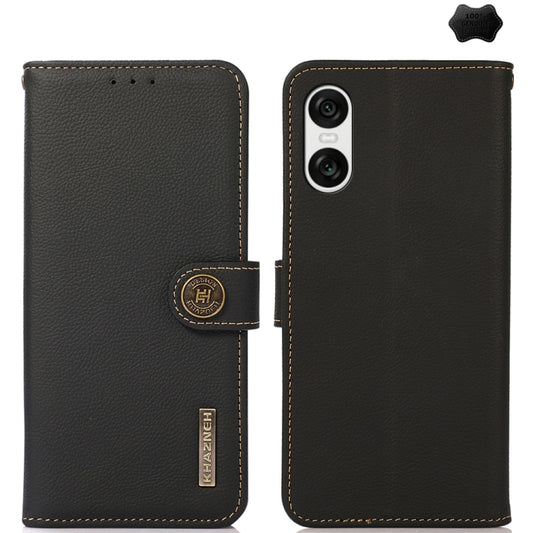 For Sony Xperia 10 VI KHAZNEH Custer Genuine Leather RFID Phone Case(Black) - Sony Cases by buy2fix | Online Shopping UK | buy2fix