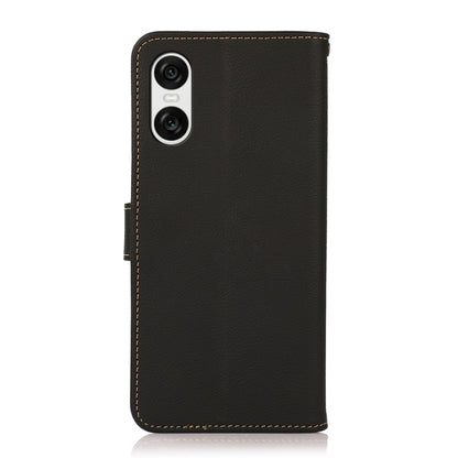 For Sony Xperia 10 VI KHAZNEH Custer Genuine Leather RFID Phone Case(Black) - Sony Cases by buy2fix | Online Shopping UK | buy2fix
