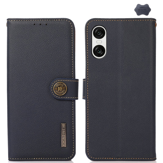For Sony Xperia 10 VI KHAZNEH Custer Genuine Leather RFID Phone Case(Blue) - Sony Cases by buy2fix | Online Shopping UK | buy2fix
